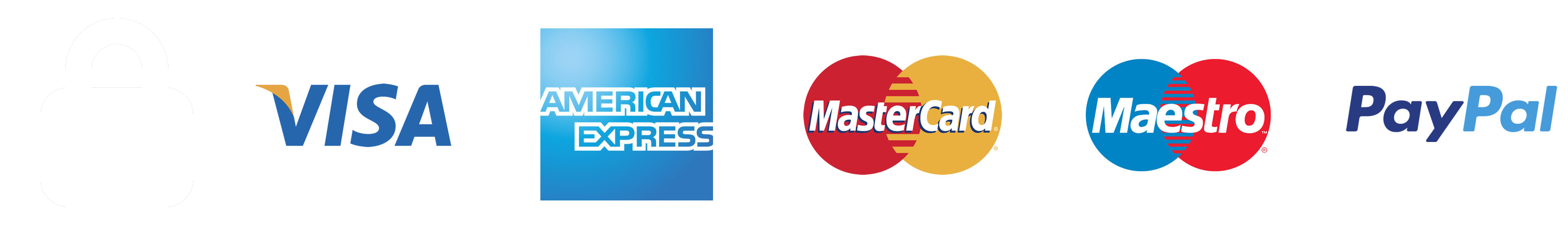Mastercard, Visa, American Express, Maestro